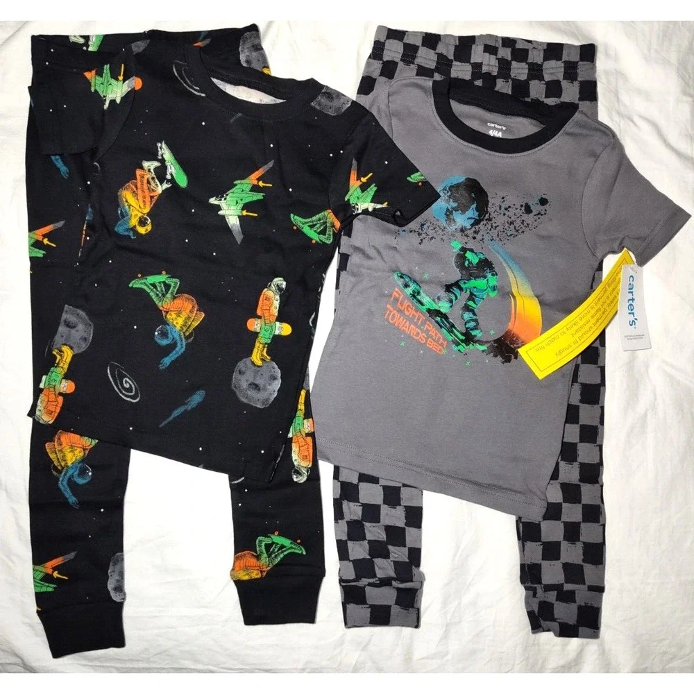 Carter's Sz 4‎ Black Gray 4pc Pajama Set Boys Space Flight Path Towards Bed NWT